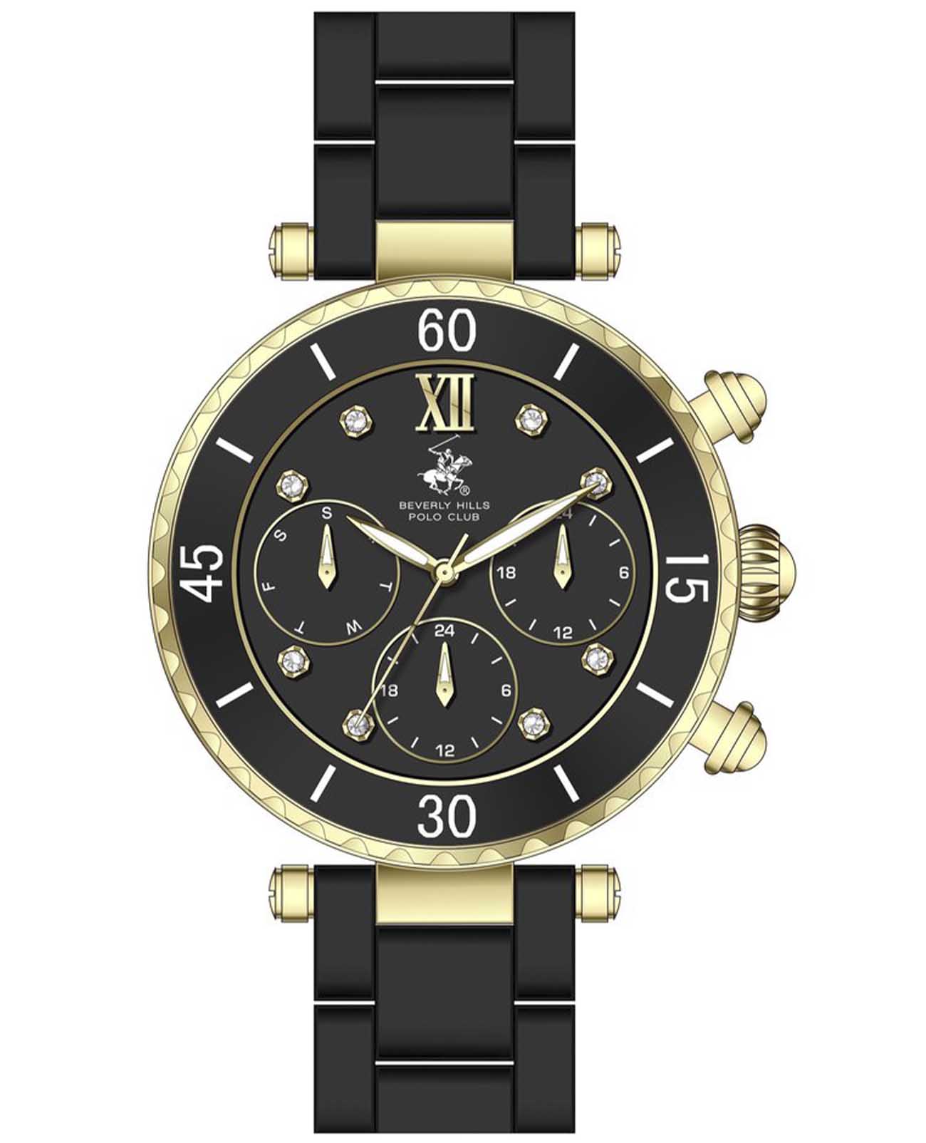 Beverly Hills Polo Club Beverly Hills Polo Club BP3774X.150  BP3774X.150 кварцевые женские часы черный циферблат, браслет керамика — вид спереди