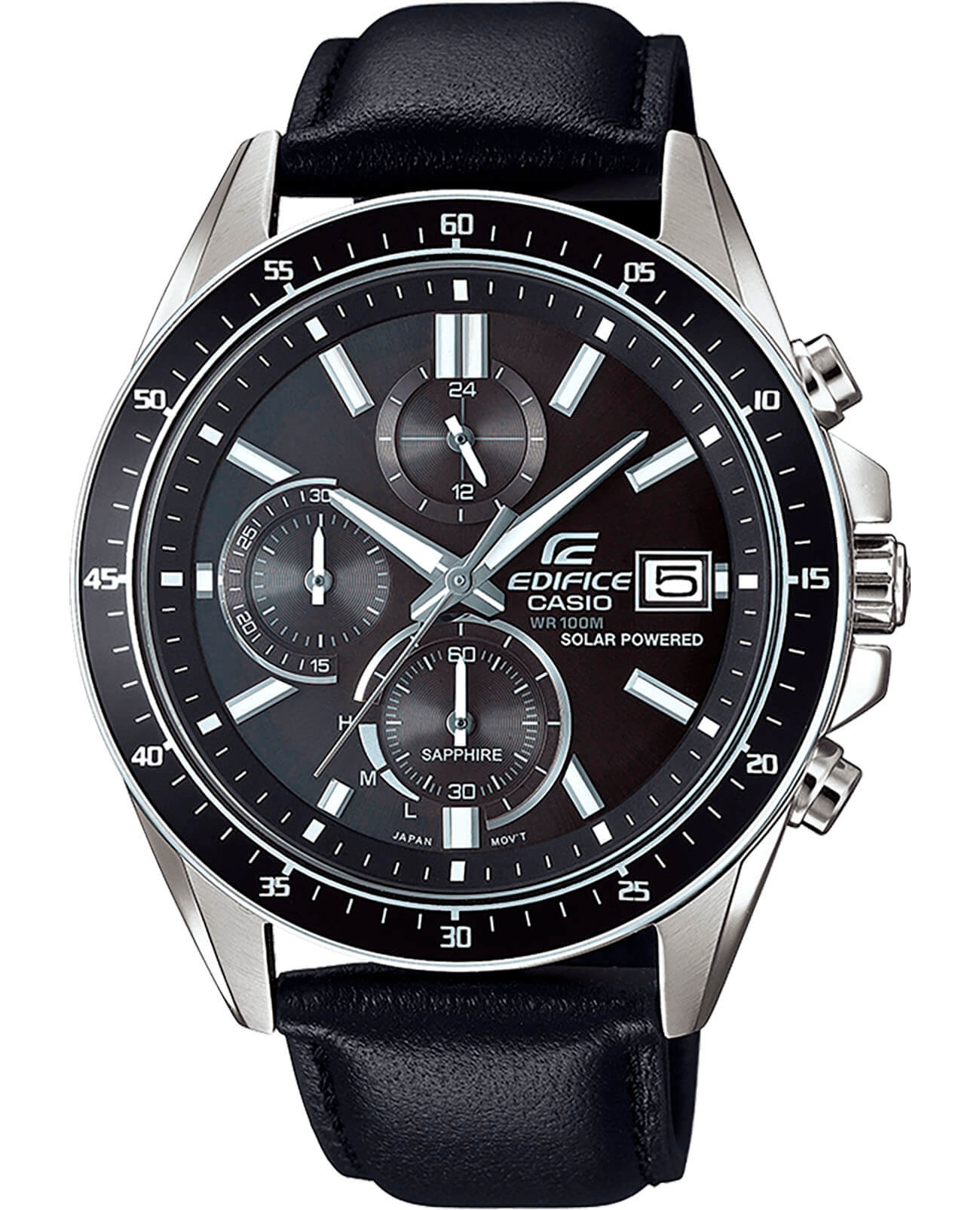 Casio Casio Edifice EFS-S510L-1A EFS EFS-S510L-1A кварцевые мужские часы черный циферблат, браслет кожаный — вид спереди