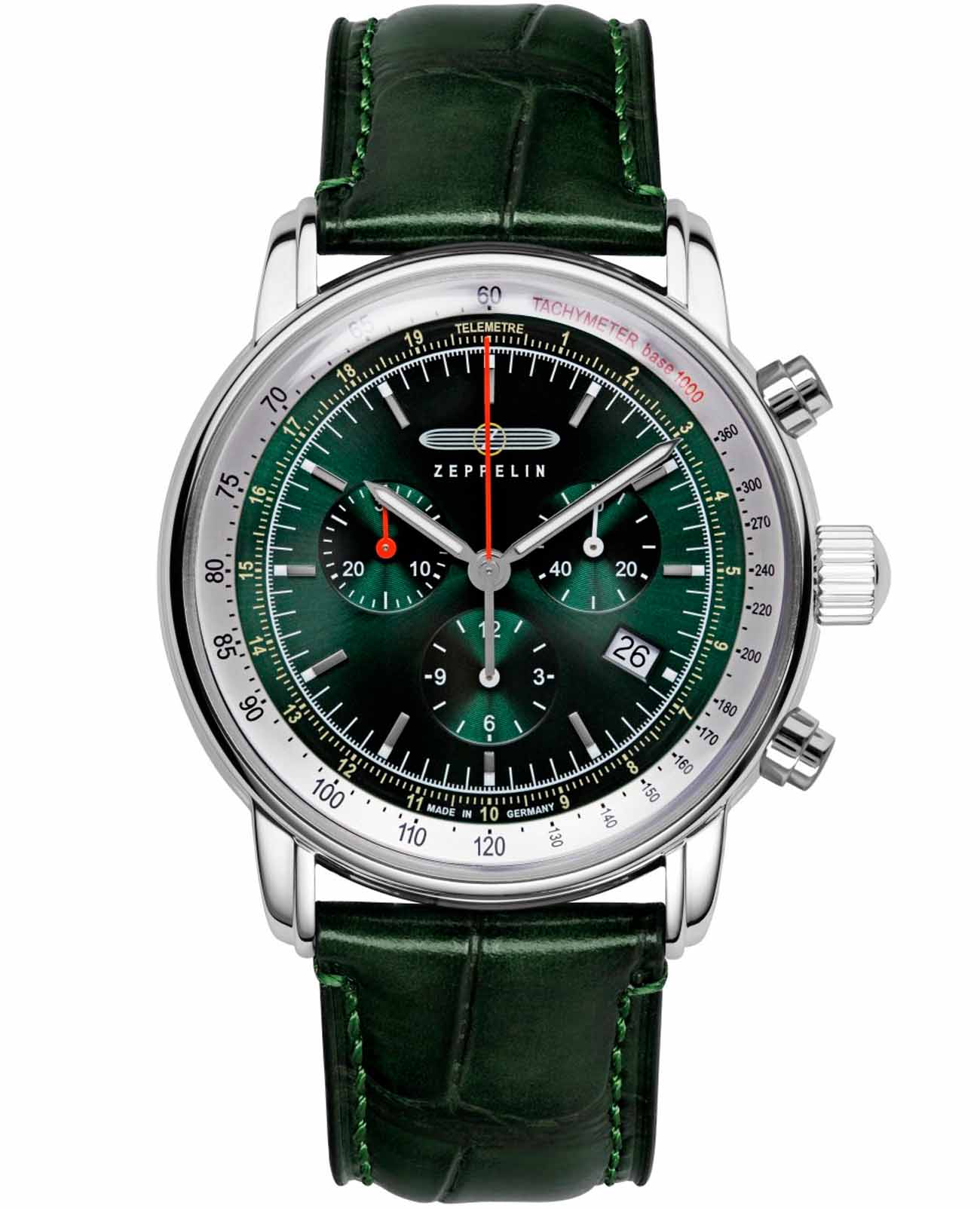 Zeppelin Zeppelin LZ14 Marine 88884  88884 кварцевые мужские часы зеленый циферблат, браслет кожаный — вид спереди