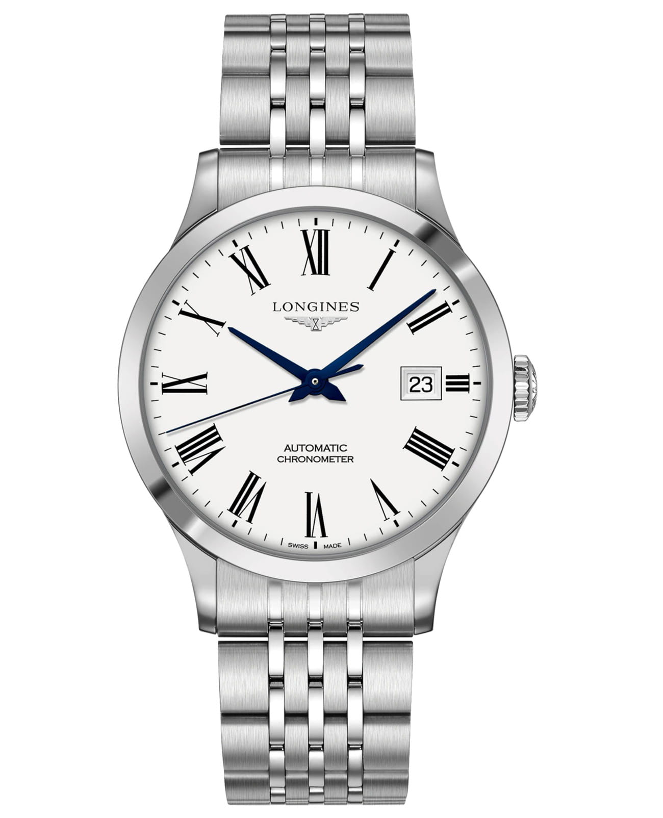Longines Longines Record Collection L2.821.4.11.6  L28214116 механические мужские часы серебристый циферблат, браслет нержавеющая сталь — вид спереди