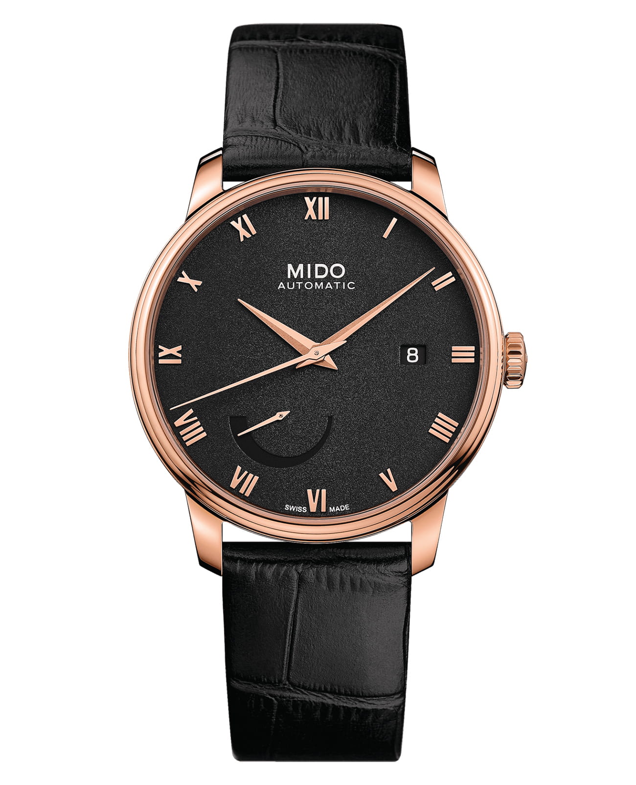 Mido Mido Baroncelli Power Reserve M027.428.36.053.00  M0274283605300 механические мужские часы черный циферблат, браслет кожаный — вид спереди