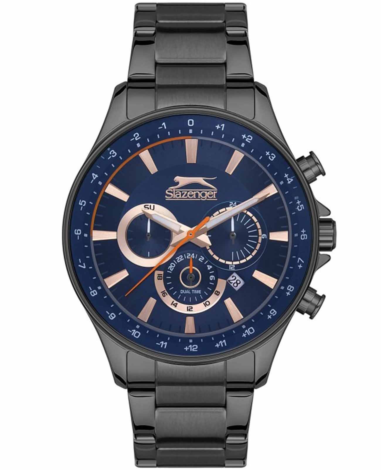 Slazenger Slazenger SL.09.2121.2.05  SL.09.2121.2.05 кварцевые мужские часы синий циферблат, браслет суперметалл с ip покрытием — вид спереди