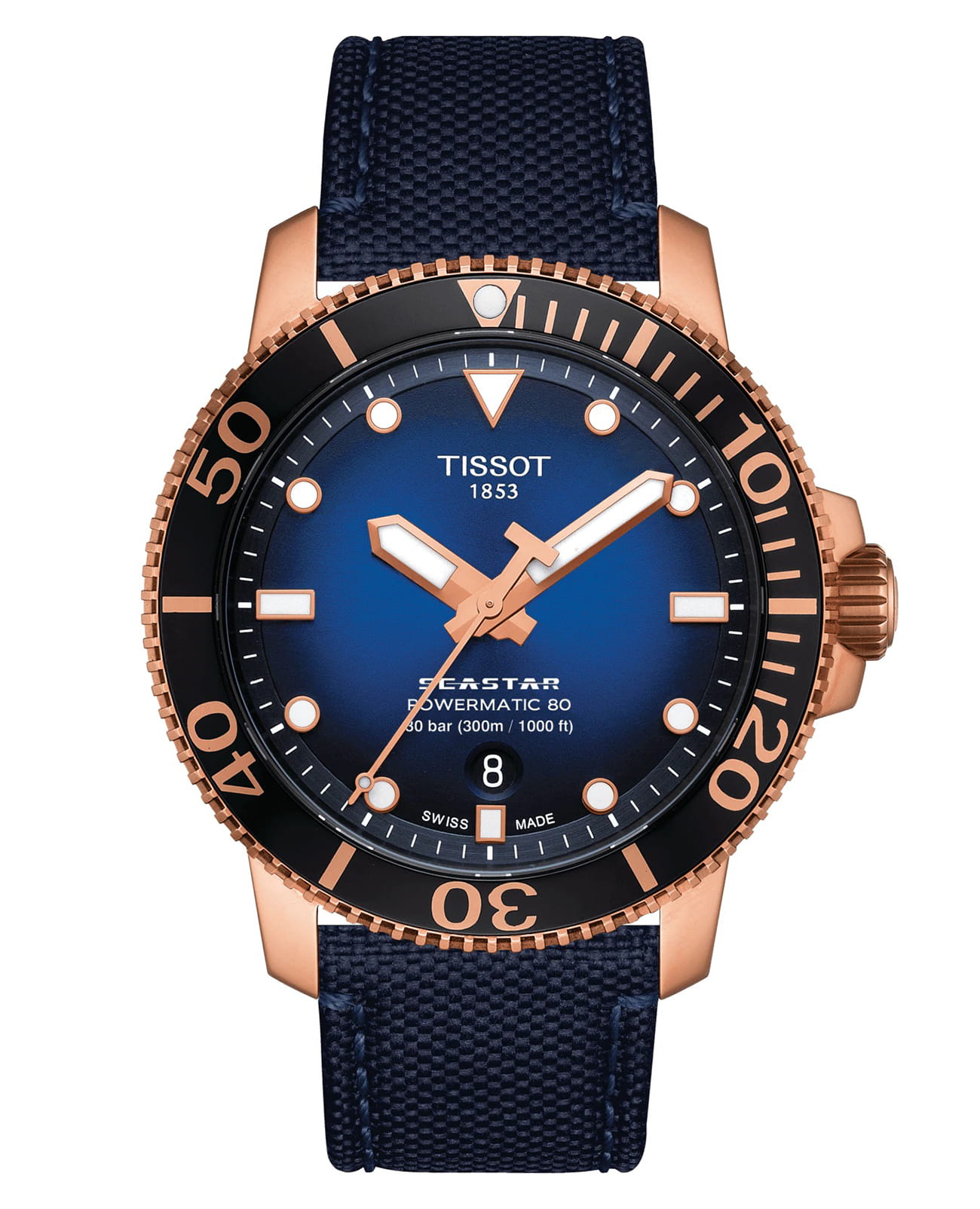 Tissot Tissot Seastar 1000 Powermatic 80 T120.407.37.041.00 Seastar 1000 T1204073704100 механические мужские часы  циферблат, браслет тканевый — вид спереди