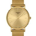 Tissot Tissot Everytime Gent T143.410.33.021.00 Everytime T1434103302100 кварцевые мужские часы  золотой циферблат, браслет нержавеющая сталь с pvd-покрытием — вид спереди