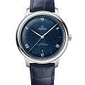 Omega Omega De Ville Prestige 434.13.40.20.03.001  Prestige 43413402003001 механические мужские часы  синий циферблат, браслет кожаный — вид спереди