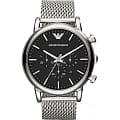 Emporio Armani Emporio Armani AR1808  AR1808 кварцевые мужские часы  черный циферблат, браслет нержавеющая сталь + золото 18к — вид спереди