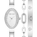Anne Klein Anne Klein Box Set 5075SVST  5075SVST кварцевые женские часы  бежевый циферблат, браслет нержавеющая сталь — вид спереди